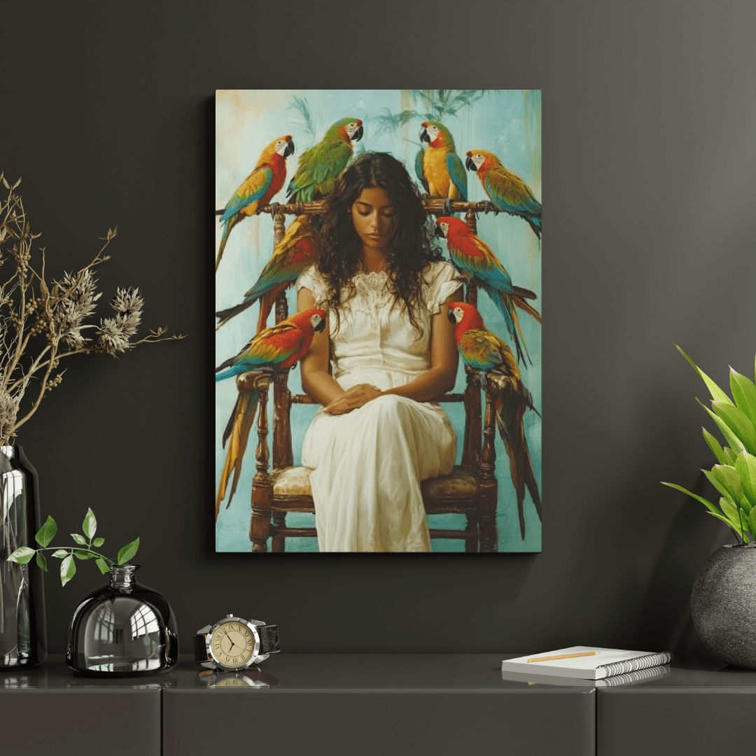 Serenity & Beauty with Macaws - Portrait Wall Art - Aestheticanvas