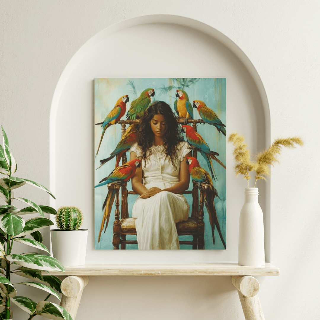 Serenity & Beauty with Macaws - Portrait Wall Art - Aestheticanvas