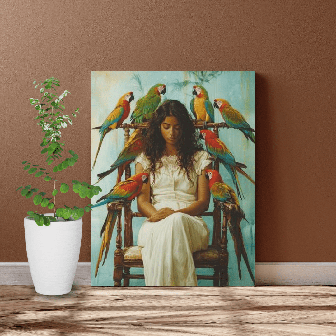 Serenity & Beauty with Macaws - Portrait Wall Art - Aestheticanvas