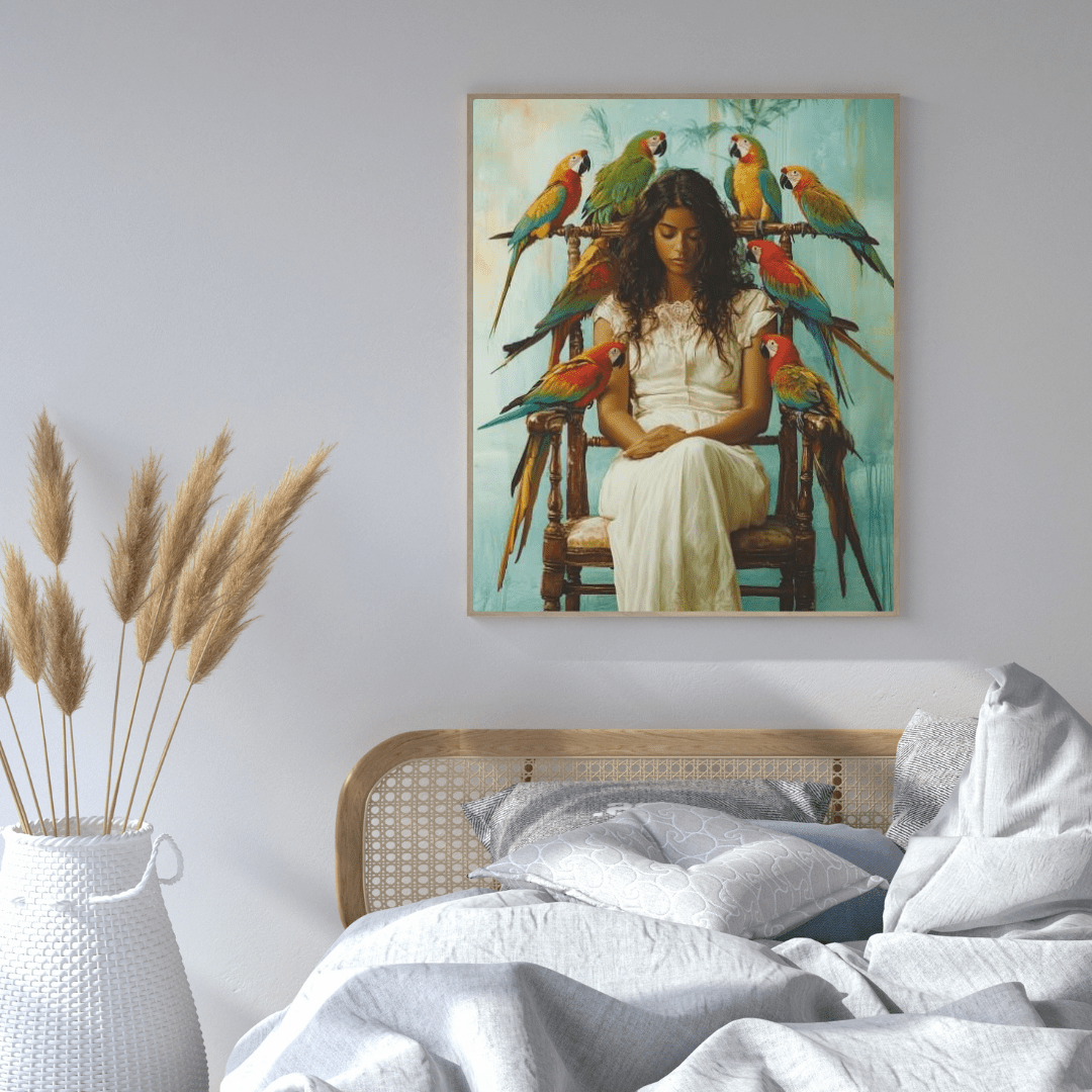 Serenity & Beauty with Macaws - Portrait Wall Art - Aestheticanvas