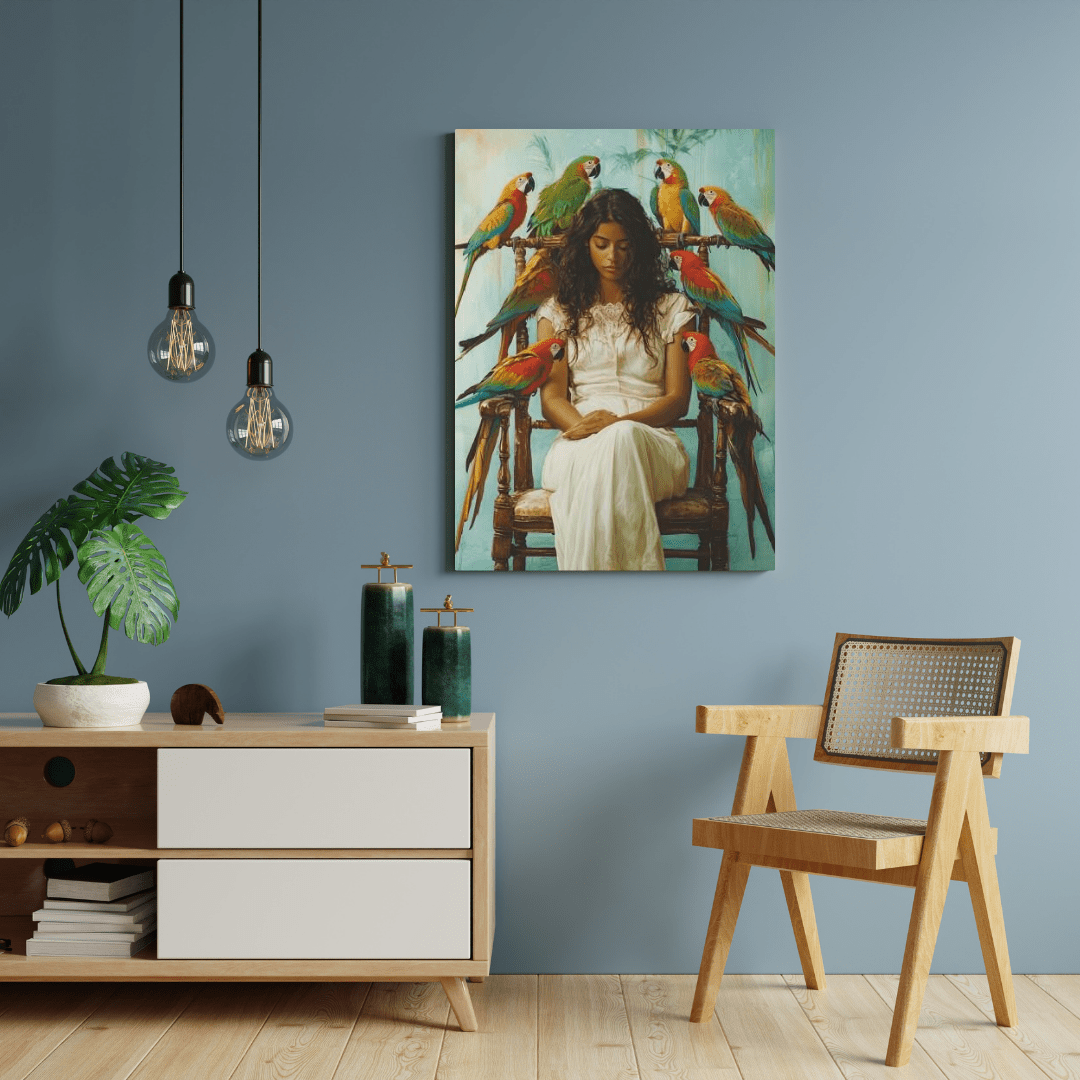 Serenity & Beauty with Macaws - Portrait Wall Art - Aestheticanvas