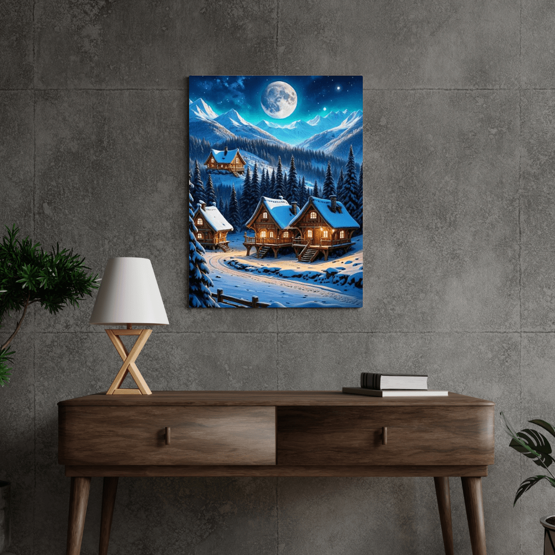 Small Village In The Snowy Mountains - Wall Art - Aestheticanvas