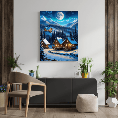 Small Village In The Snowy Mountains - Wall Art - Aestheticanvas