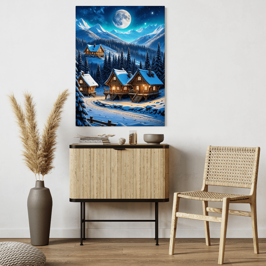 Small Village In The Snowy Mountains - Wall Art - Aestheticanvas