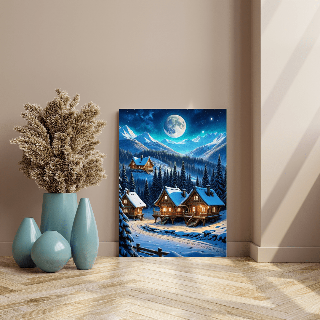 Small Village In The Snowy Mountains - Wall Art - Aestheticanvas