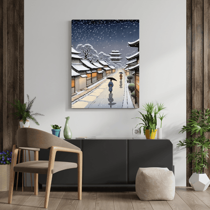 Snowy Night In Kyoto - Japanese Wall Art - Aestheticanvas