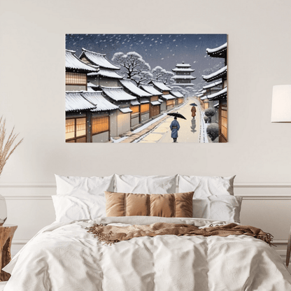 Snowy Night In Kyoto - Japanese Wall Art - Aestheticanvas