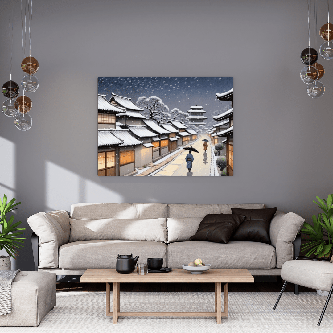 Snowy Night In Kyoto - Japanese Wall Art - Aestheticanvas