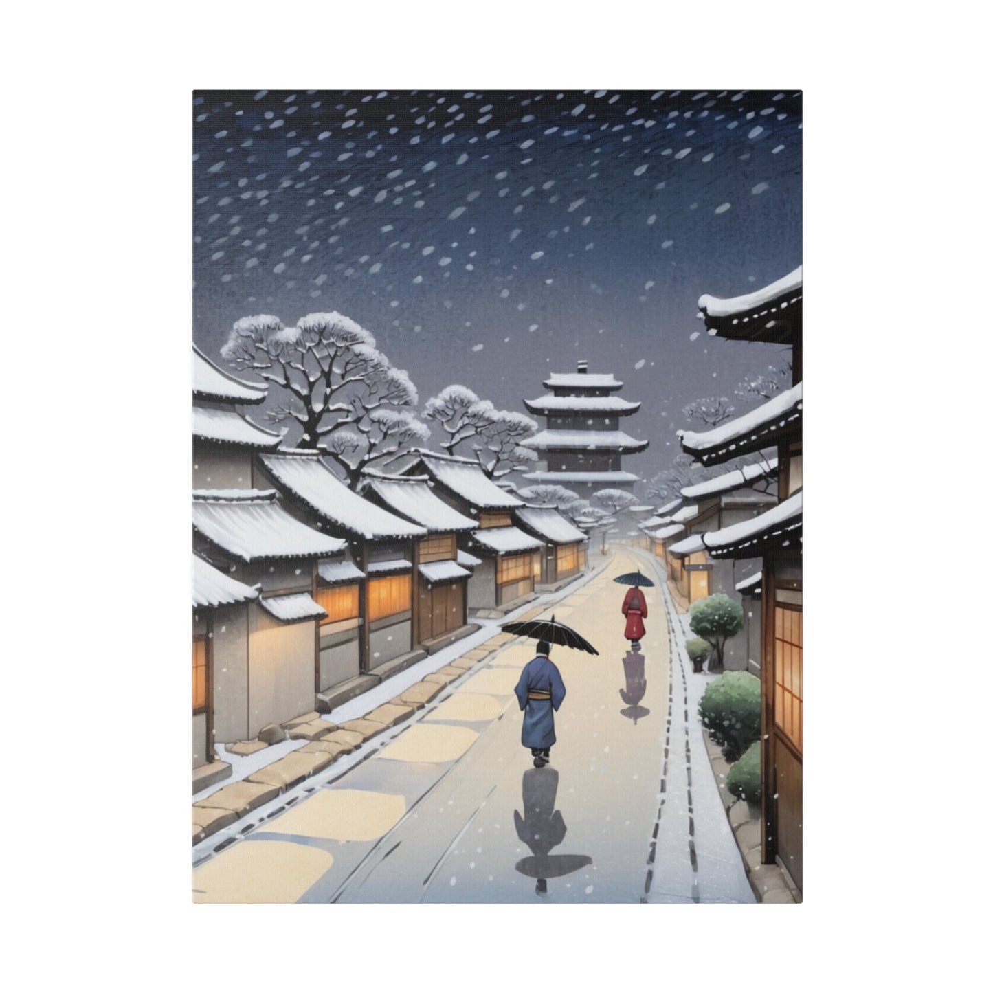 Snowy Night In Kyoto - Japanese Wall Art - Aestheticanvas