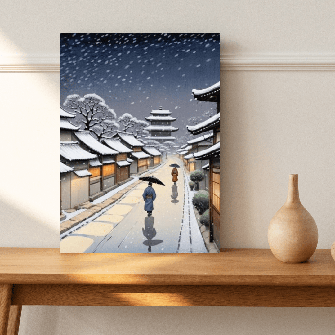 Snowy Night In Kyoto - Japanese Wall Art - Aestheticanvas