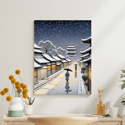 Snowy Night In Kyoto - Japanese Wall Art - Aestheticanvas