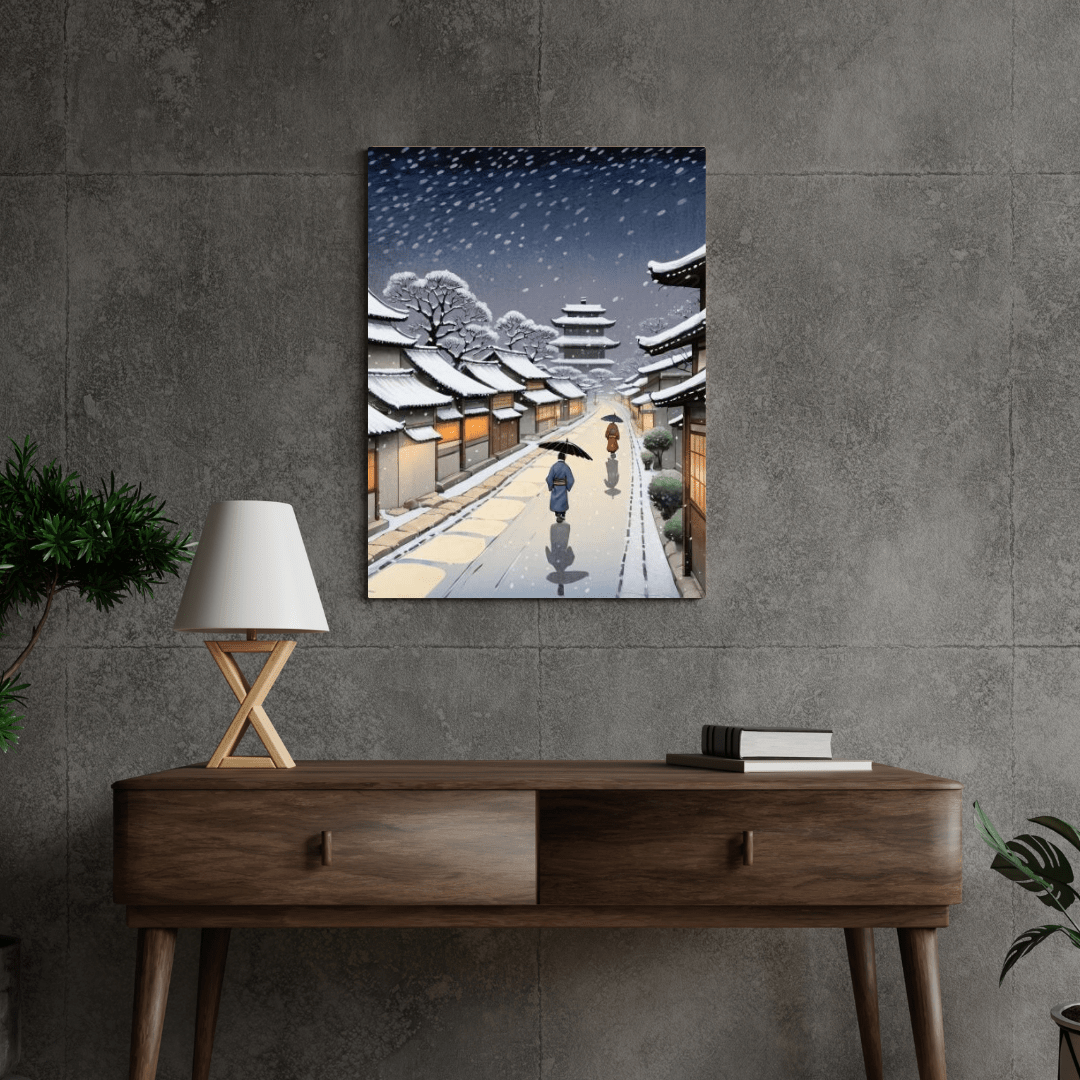 Snowy Night In Kyoto - Japanese Wall Art - Aestheticanvas