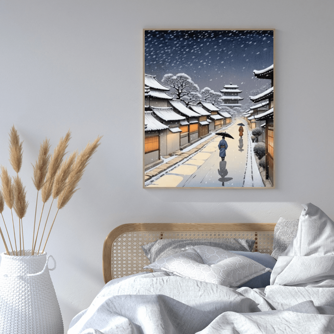 Snowy Night In Kyoto - Japanese Wall Art - Aestheticanvas