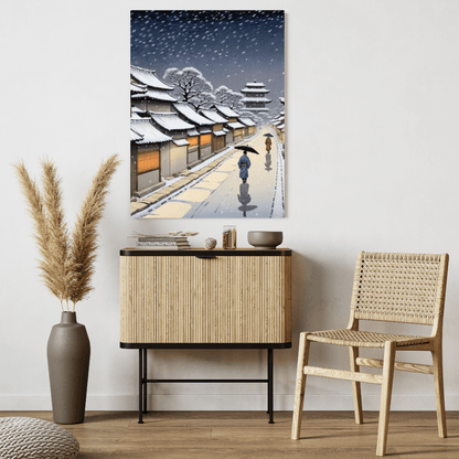 Snowy Night In Kyoto - Japanese Wall Art - Aestheticanvas