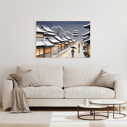 Snowy Night In Kyoto - Japanese Wall Art - Aestheticanvas