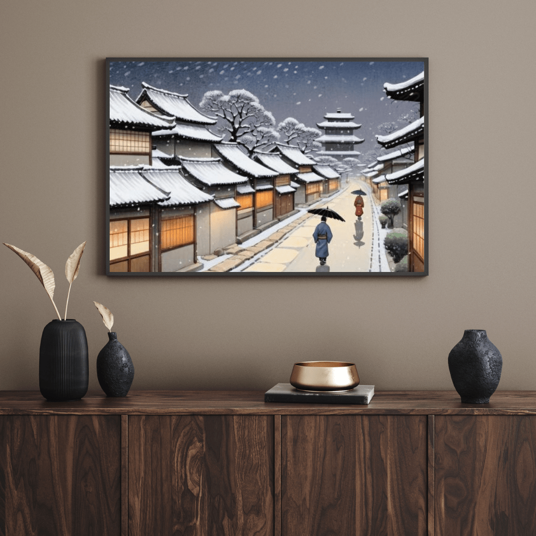 Snowy Night In Kyoto - Japanese Wall Art - Aestheticanvas