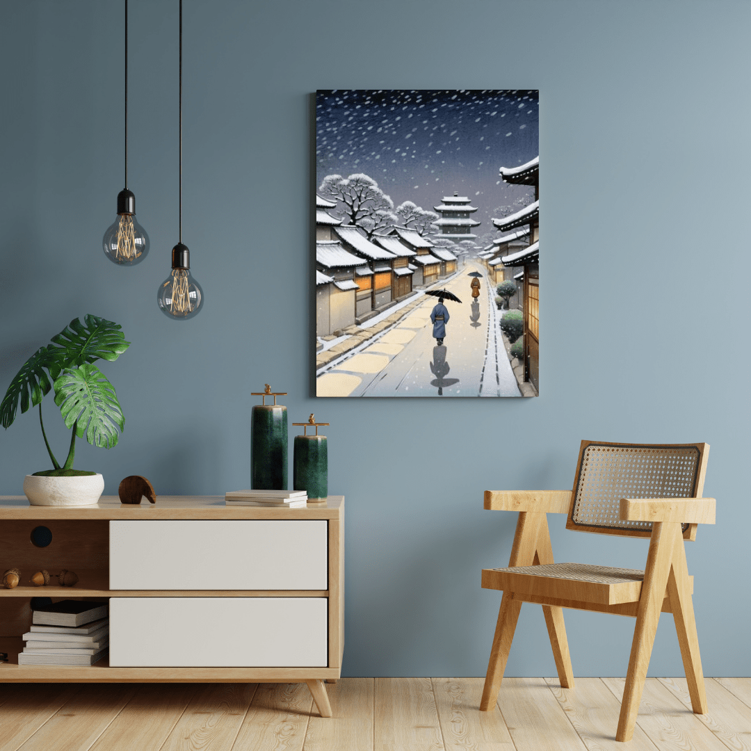 Snowy Night In Kyoto - Japanese Wall Art - Aestheticanvas