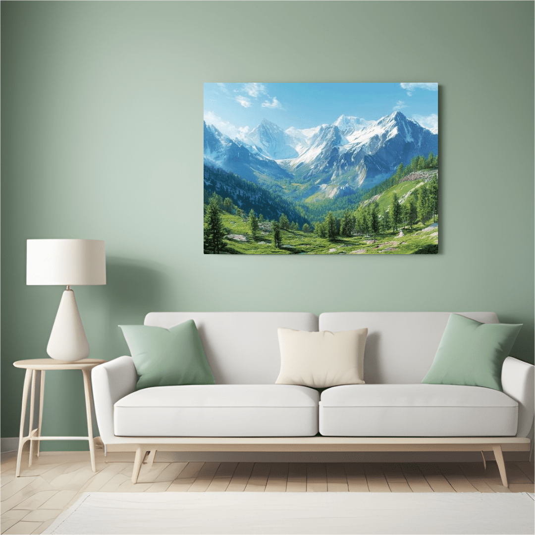 Snowy Peaks & Verdant Valley - Landscape Wall Art - Aestheticanvas