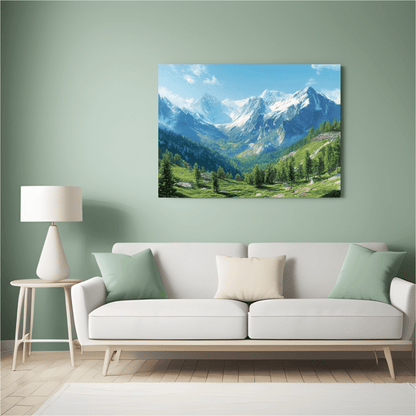 Snowy Peaks & Verdant Valley - Landscape Wall Art - Aestheticanvas