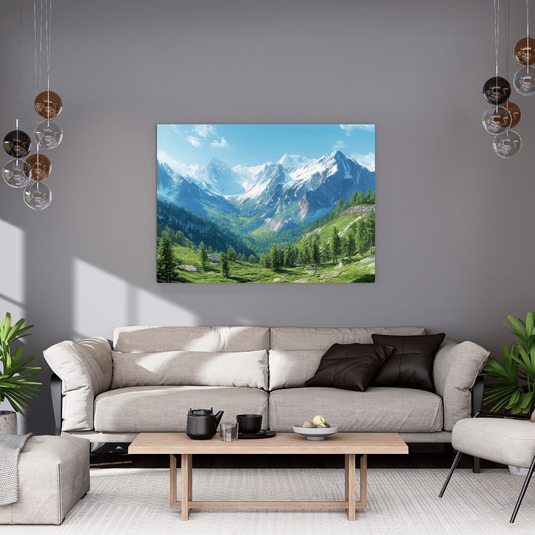 Snowy Peaks & Verdant Valley - Landscape Wall Art - Aestheticanvas