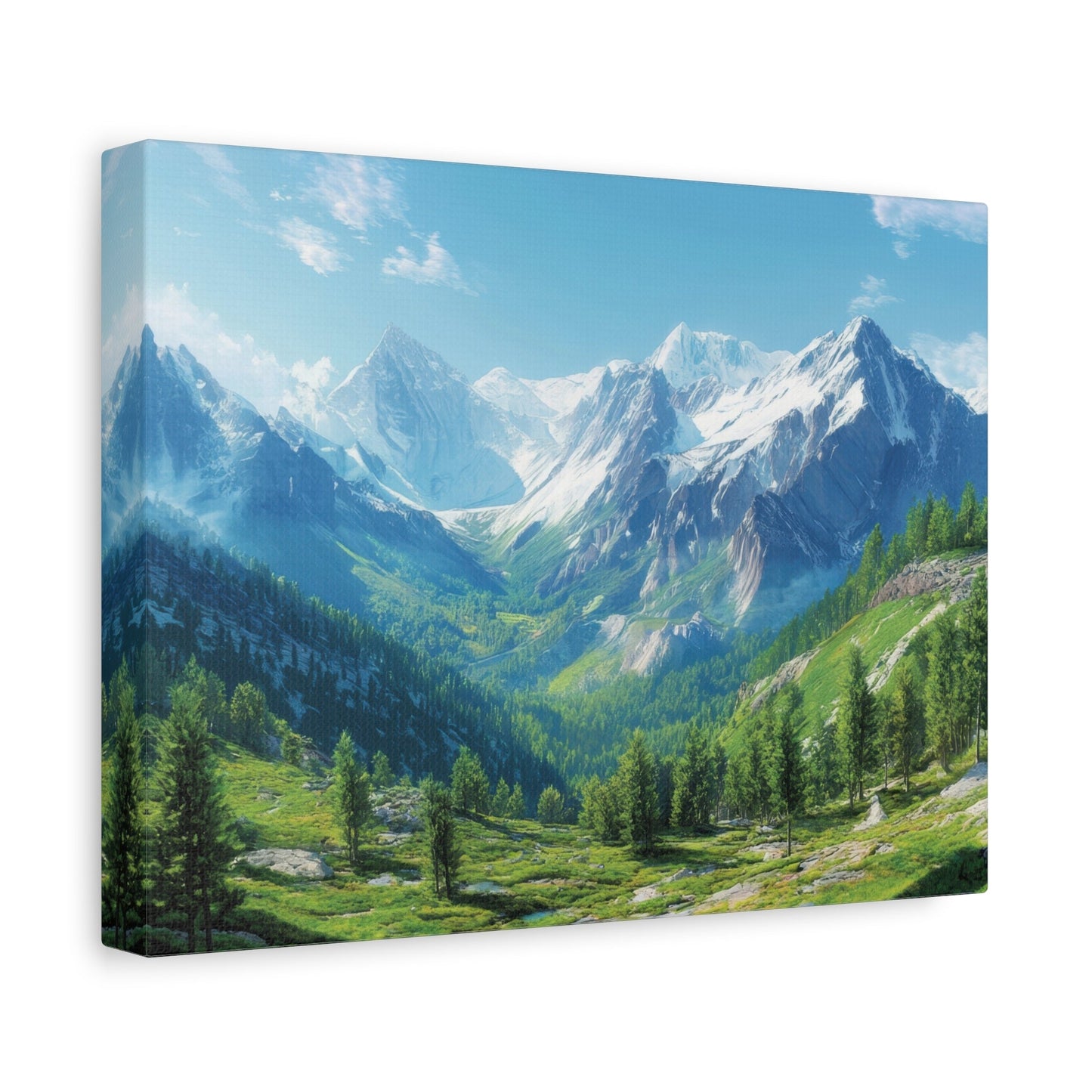 Snowy Peaks & Verdant Valley - Landscape Wall Art - Aestheticanvas