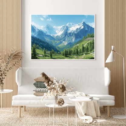 Snowy Peaks & Verdant Valley - Landscape Wall Art - Aestheticanvas