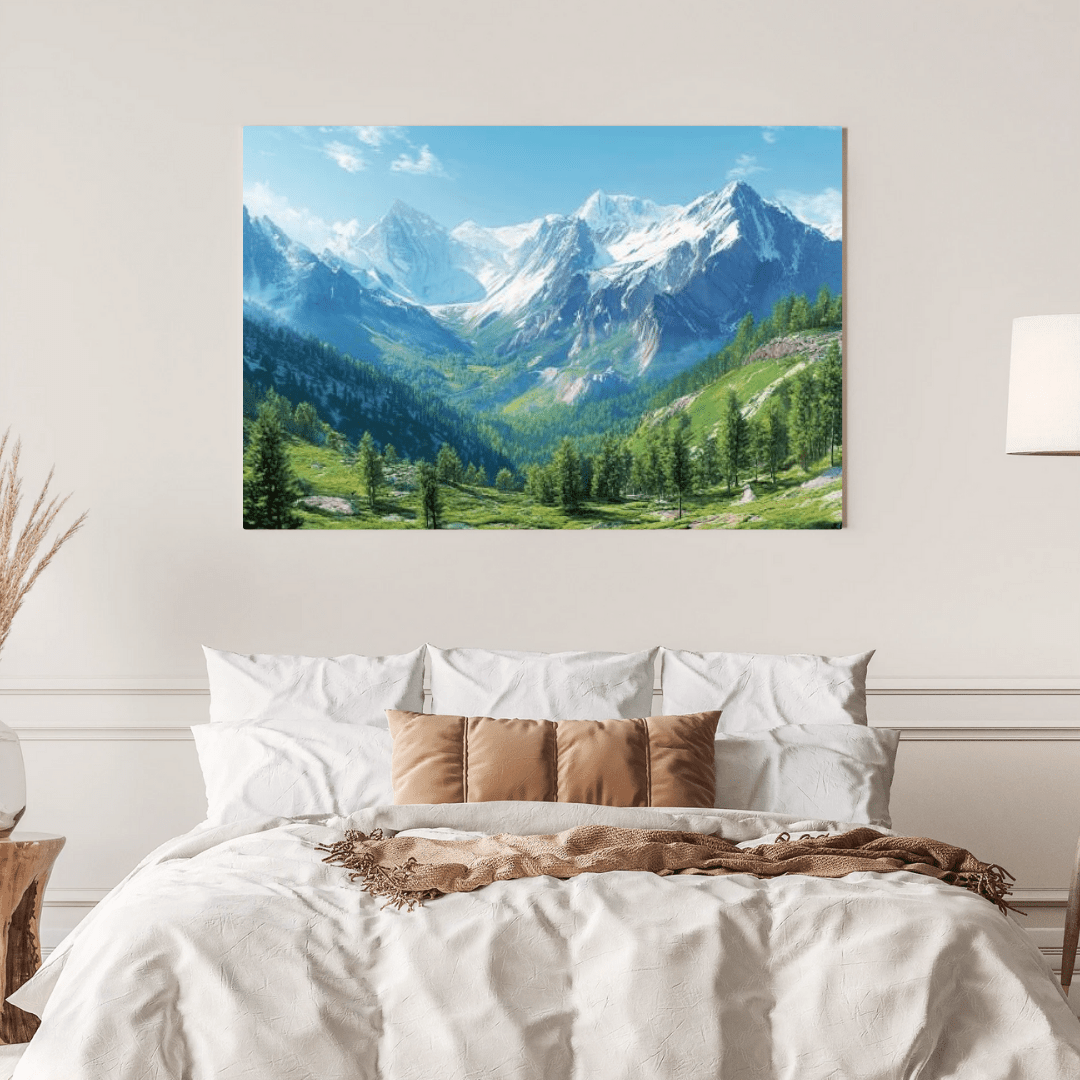 Snowy Peaks & Verdant Valley - Landscape Wall Art - Aestheticanvas