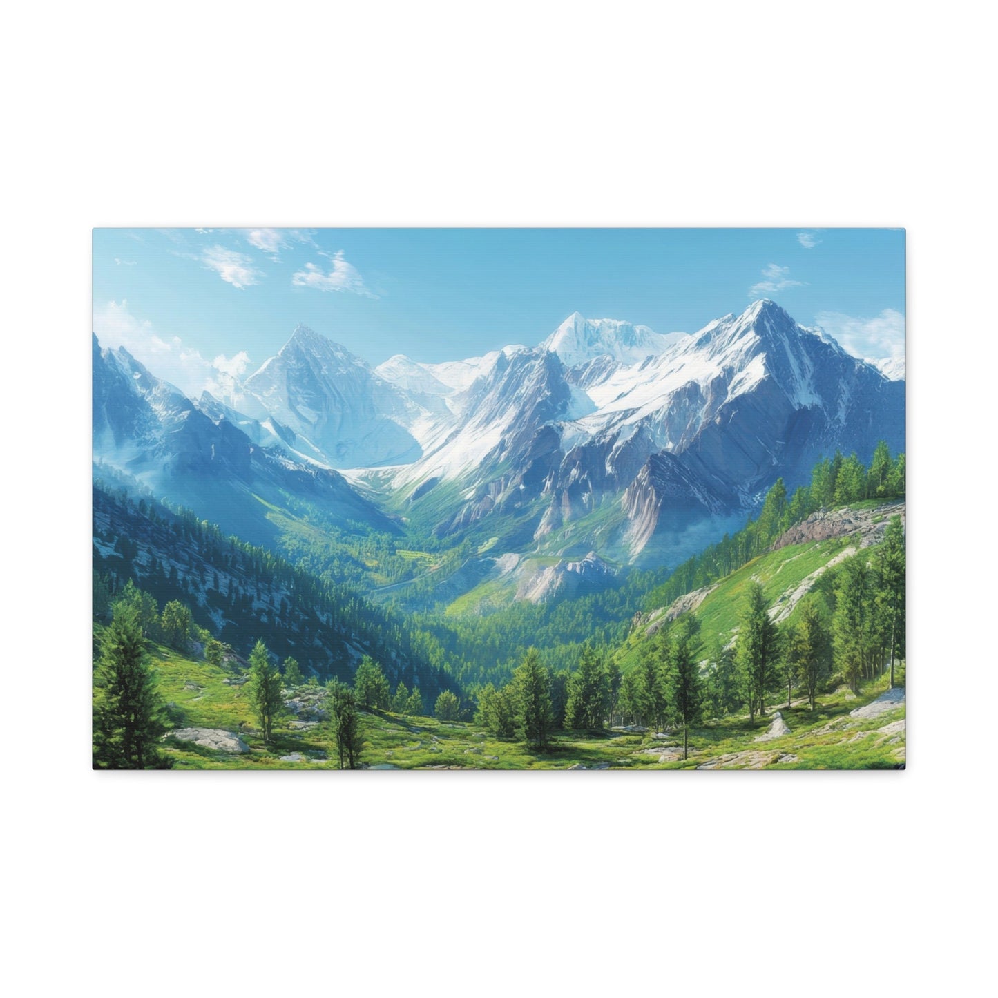 Snowy Peaks & Verdant Valley - Landscape Wall Art - Aestheticanvas