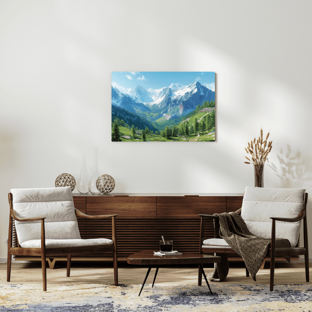 Snowy Peaks & Verdant Valley - Landscape Wall Art - Aestheticanvas