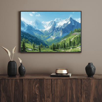 Snowy Peaks & Verdant Valley - Landscape Wall Art - Aestheticanvas