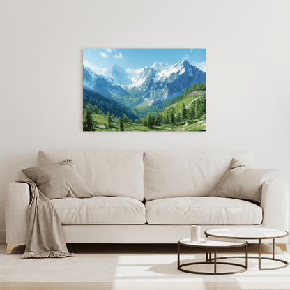 Snowy Peaks & Verdant Valley - Landscape Wall Art - Aestheticanvas