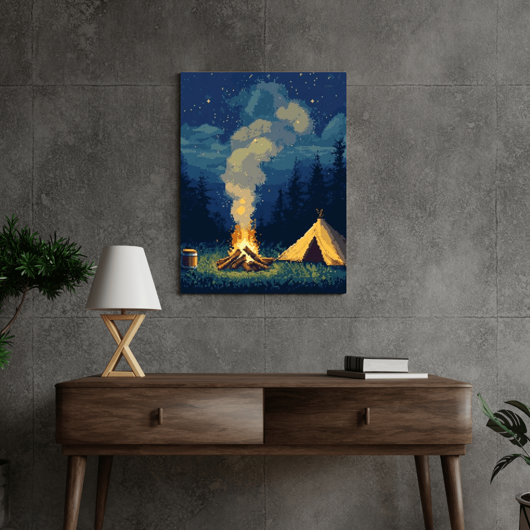 Starlit Campfire - Pixel Art Wall Art - Aestheticanvas