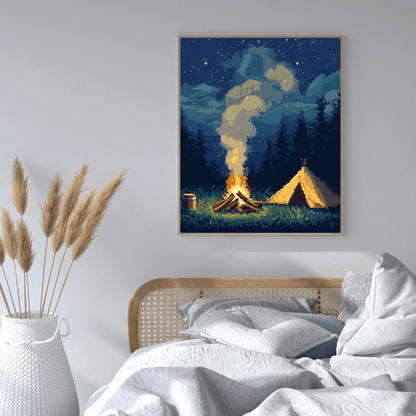 Starlit Campfire - Pixel Art Wall Art - Aestheticanvas