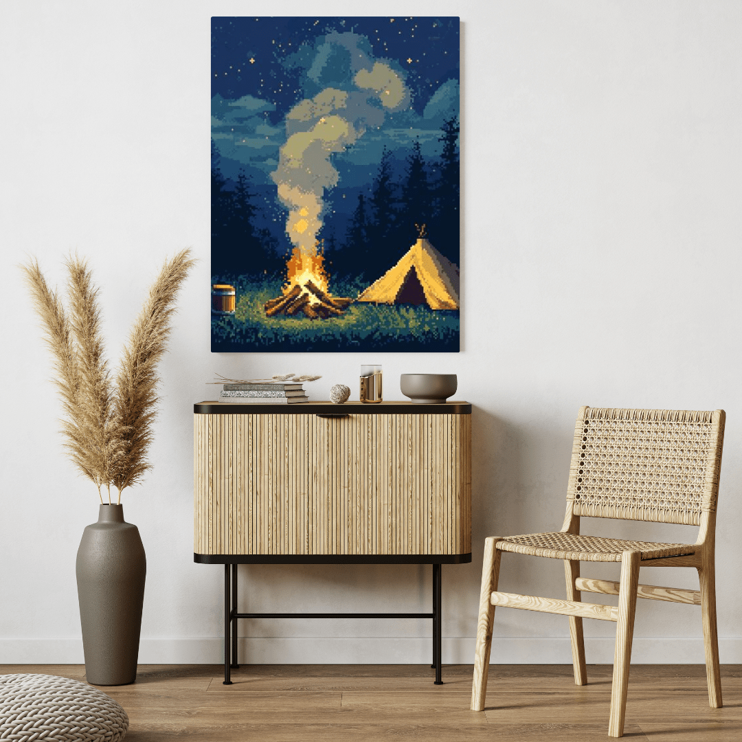 Starlit Campfire - Pixel Art Wall Art - Aestheticanvas