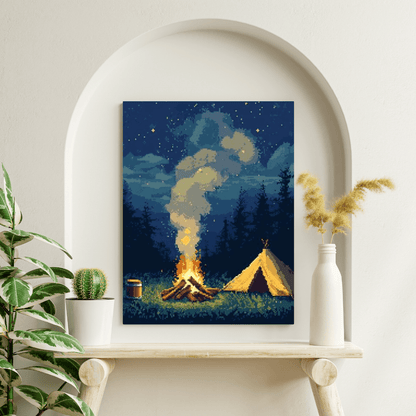 Starlit Campfire - Pixel Art Wall Art - Aestheticanvas