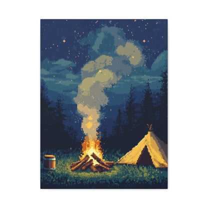 Starlit Campfire - Pixel Art Wall Art - Aestheticanvas