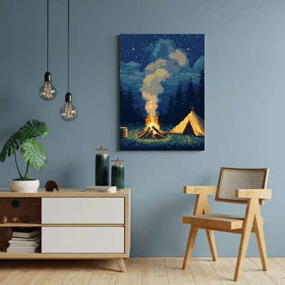 Starlit Campfire - Pixel Art Wall Art - Aestheticanvas