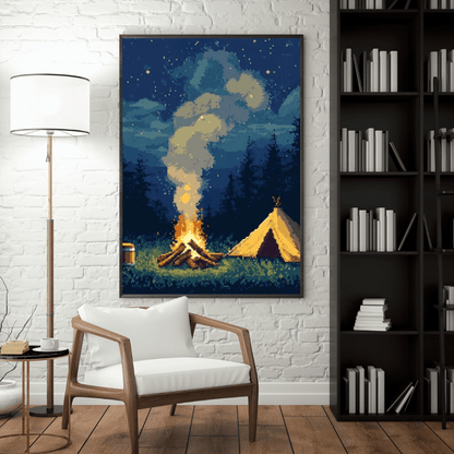 Starlit Campfire - Pixel Art Wall Art - Aestheticanvas