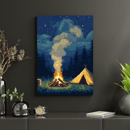 Starlit Campfire - Pixel Art Wall Art - Aestheticanvas