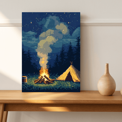 Starlit Campfire - Pixel Art Wall Art - Aestheticanvas