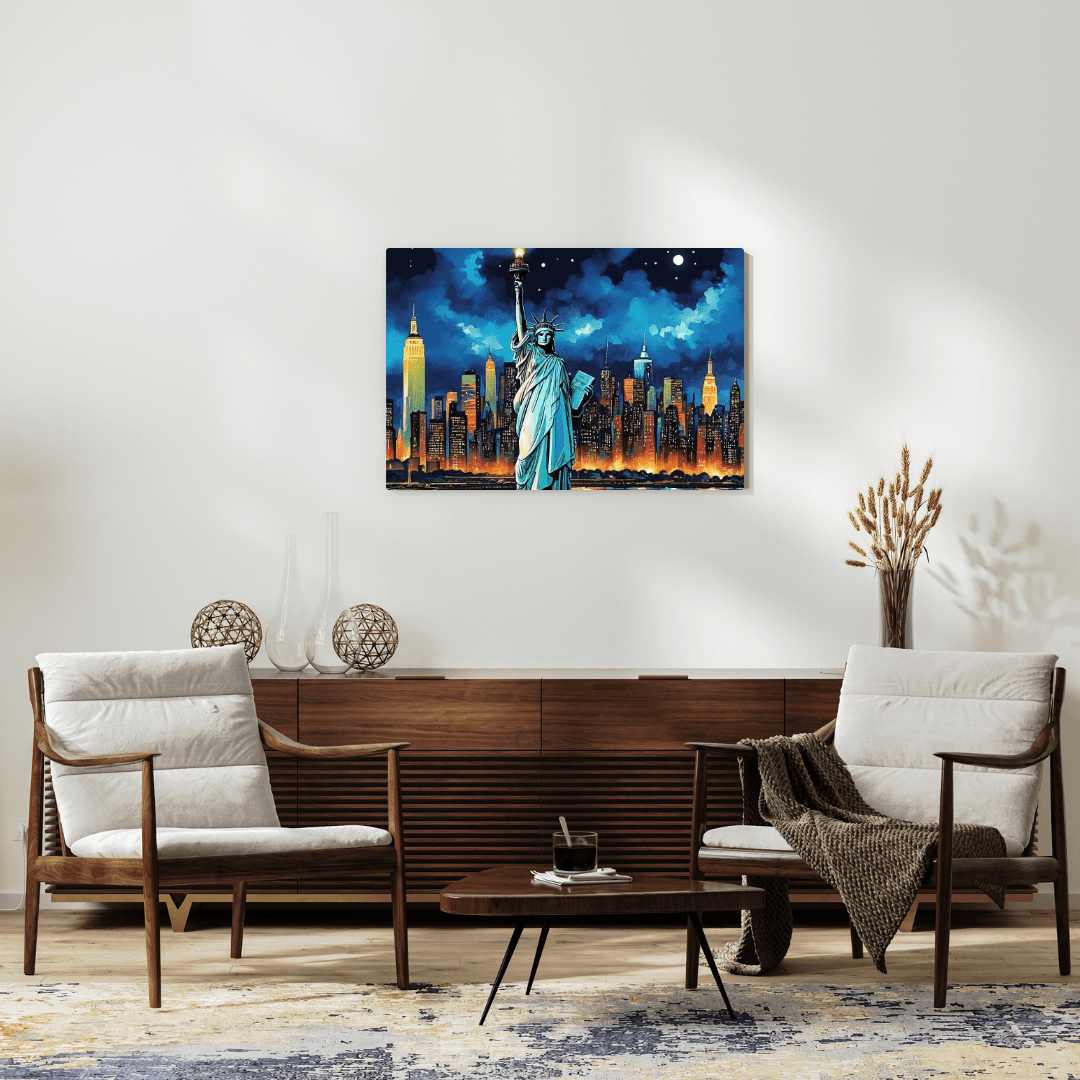 Statue Of Liberty At Night - New York Wall Art - Aestheticanvas