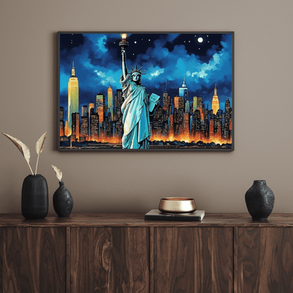 Statue Of Liberty At Night - New York Wall Art - Aestheticanvas