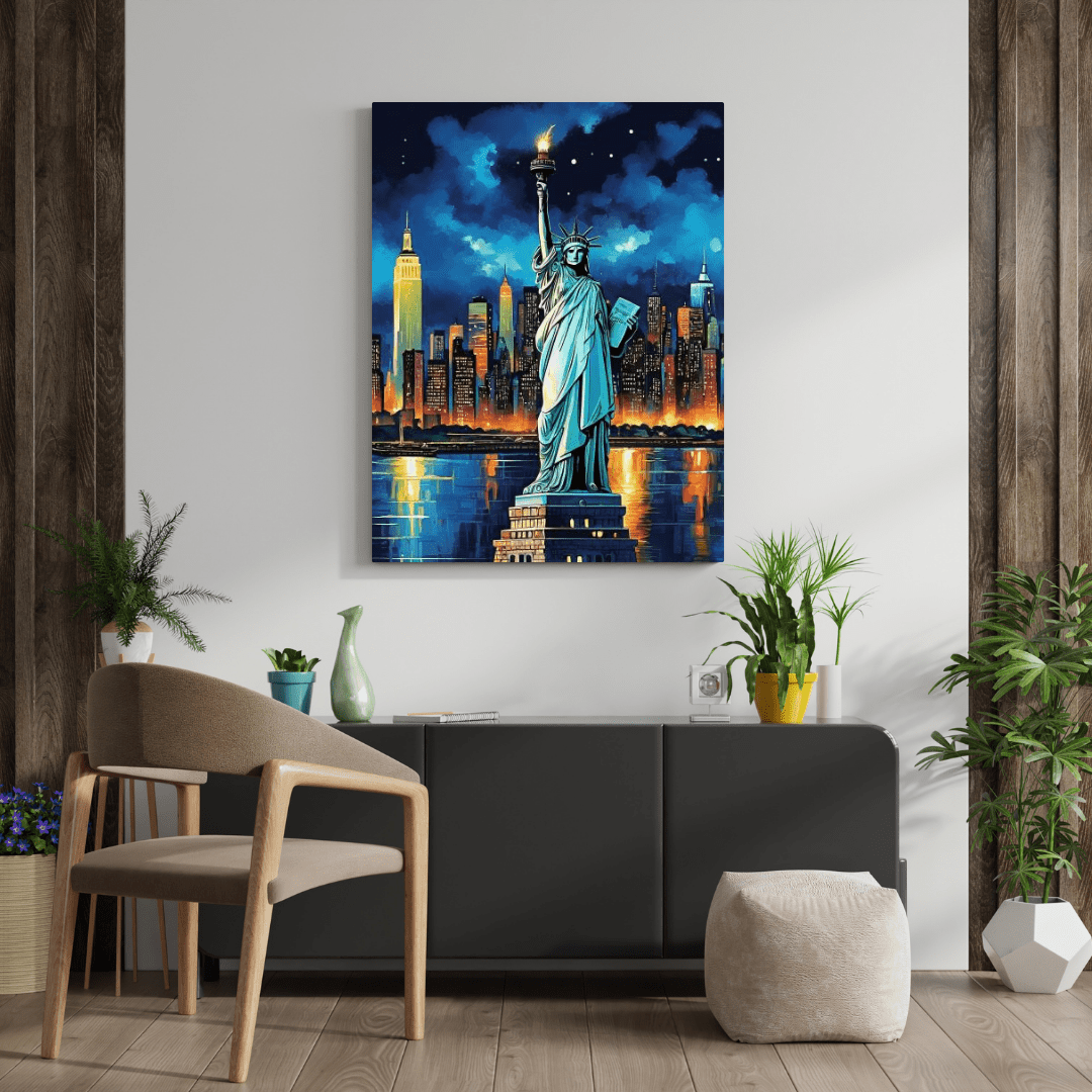 Statue Of Liberty At Night - New York Wall Art - Aestheticanvas