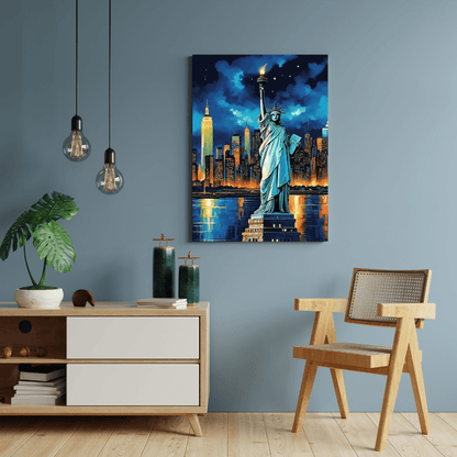 Statue Of Liberty At Night - New York Wall Art - Aestheticanvas