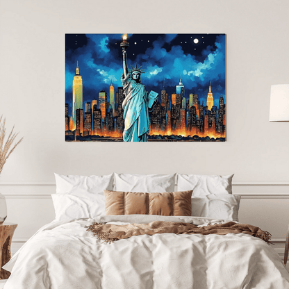 Statue Of Liberty At Night - New York Wall Art - Aestheticanvas