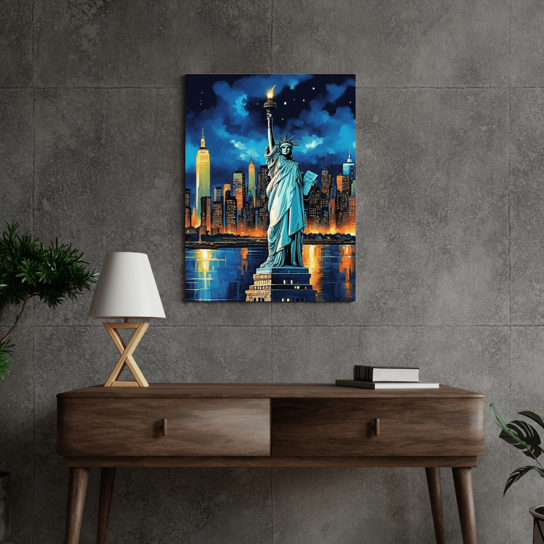 Statue Of Liberty At Night - New York Wall Art - Aestheticanvas