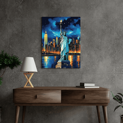 Statue Of Liberty At Night - New York Wall Art - Aestheticanvas