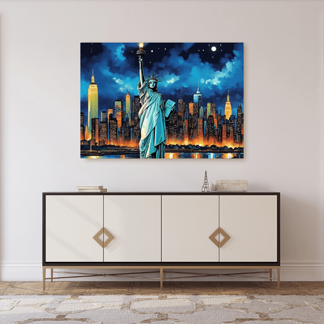 Statue Of Liberty At Night - New York Wall Art - Aestheticanvas