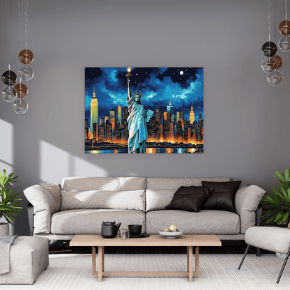 Statue Of Liberty At Night - New York Wall Art - Aestheticanvas