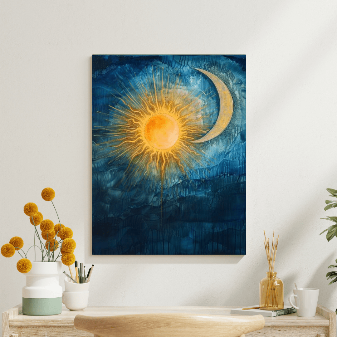 Sun & Moon Harmony - Abstract Wall Art - Aestheticanvas